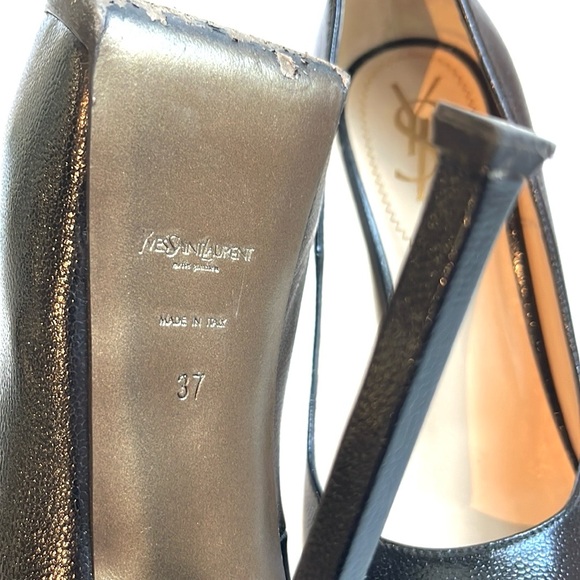 YSL Tribtoo Black-Embossed Leather Platform Pumps - Picture 6 of 11